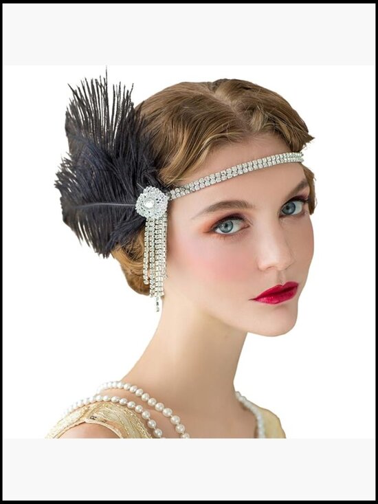 Flapper Headband Feather Great Gatsby Cocktail Party Hair Accessory Vintage Chic main image 5